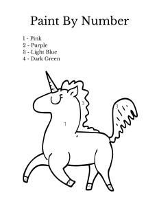 Paint by number birthday drawing of a unicorn