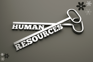 Two keys on top of each other with the words human resources spelled out