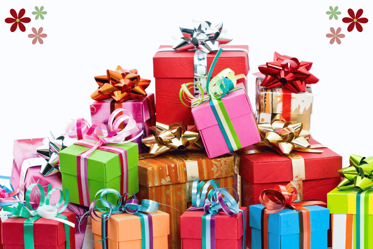 Many wrapped Christmas presents piled up