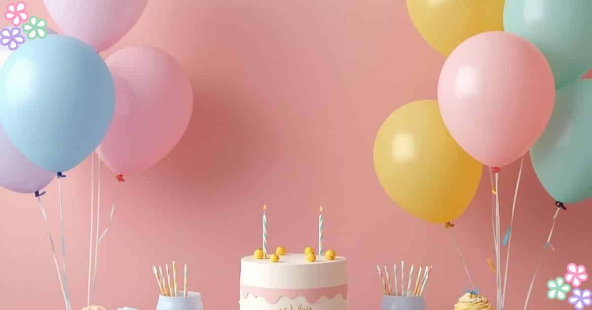 Kids birthday party setup with pastel balloons and cake for a budget-friendly celebration