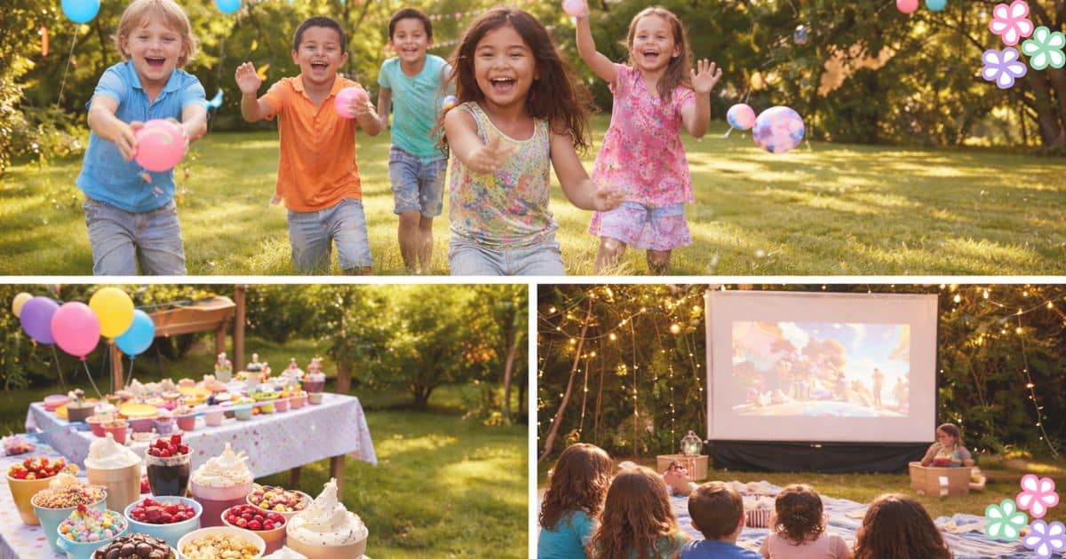 Backyard birthday party ideas for kids with outdoor games and decorations